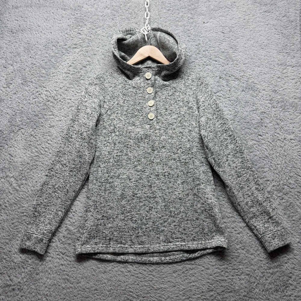 Columbia Hoodie Sweater Womens Medium Gray Marbled Button Placket Pullover